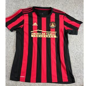 Adidas Atlanta United FC Soccer Jersey Mens Red Black Striped Aeroready Large
